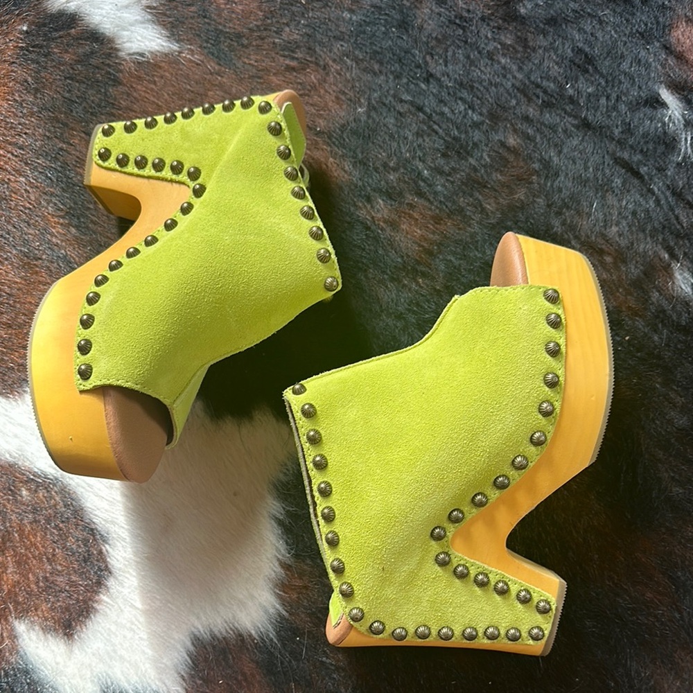 Lime Green Studded Wedge Ankle Boots